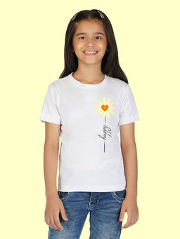 Nusyl - Girls White Sun Flower Printed T-Shirt