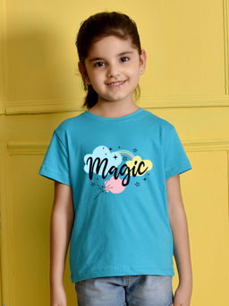 Nusyl - Girls Sky Blue Magic Printed T-Shirt