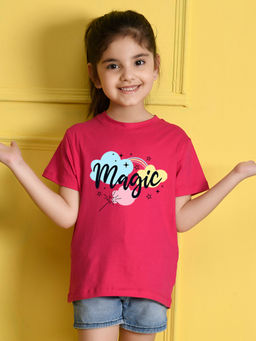 Nusyl - Girls Hot Pink Magic Printed T-Shirt