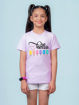 Nusyl - Girls Lavender Hello Summer Printed T-Shirt