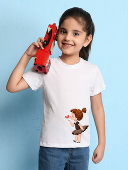 Nusyl - Girls White Pretty Girl Printed T-Shirt