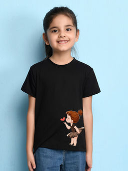 Nusyl - Girls Black Pretty Girl Printed T-Shirt
