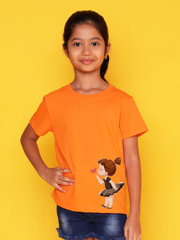 Nusyl - Girls Orange Pretty Girl Printed T-Shirt