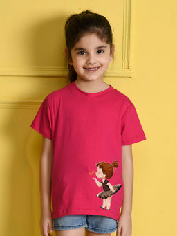 Nusyl - Girls Hot Pink Pretty Girl Printed T-Shirt