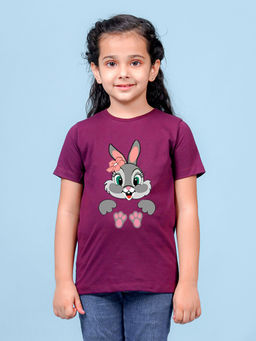Nusyl - Girls Wine Rabbit Printed T-Shirt