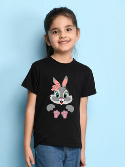 Nusyl - Girls Black Rabbit Printed T-Shirt