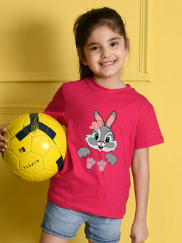 Nusyl - Girls Hot Pink Rabbit Printed T-Shirt