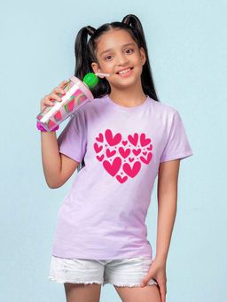 Nusyl - Girls Lavender Heart Printed Short Sleeve T-Shirt