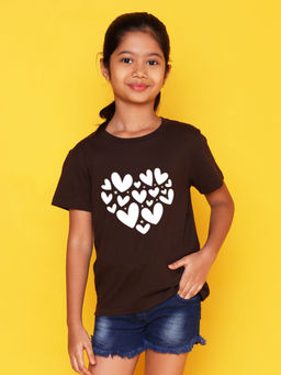 Nusyl - Girls Brown Heart 2 Printed Short Sleeve T-Shirt