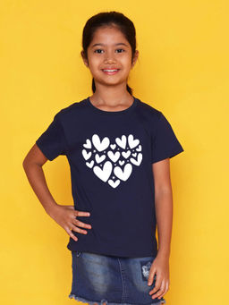 Nusyl - Girls Navy Blue Heart 2 Printed Short Sleeve T-Shirt