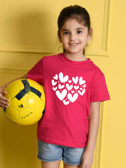 Nusyl - Girls Hot Pink Heart 2 Printed Short Sleeve T-Shirt