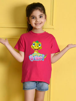 Nusyl - Girls Hot Pink Dinosaur Printed Cotton Regular Fit T-Shirt