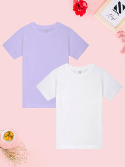 Nusyl - Girls White and Lavender Solid T-Shirts (Pack of 2)