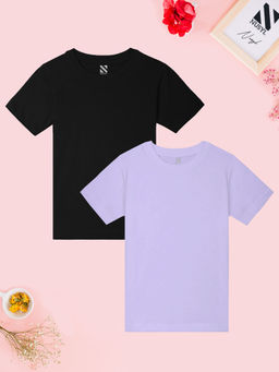 Nusyl - Girls Black and Lavender Solid T-Shirts (Pack of 2)