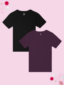 Nusyl - Girls Black and Wine Solid T-Shirts (Pack of 2)