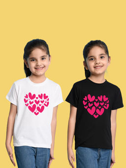 Nusyl - Girl'S White and Black Heart Printed T-Shirts Pack Of 2 (Pack of 2)