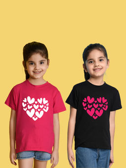 Nusyl - Girl'S Black and Hot Pink Heart Printed T-Shirts Pack Of 2 (Pack of 2)