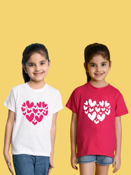 Nusyl - Girl'S White and Hot Pink Heart Printed T-Shirts Pack Of 2 (Pack of 2)