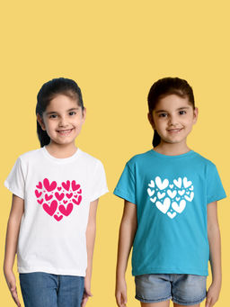 Nusyl - Girl'S White and Sky Blue Heart Printed T-Shirts Pack Of 2 (Pack of 2)