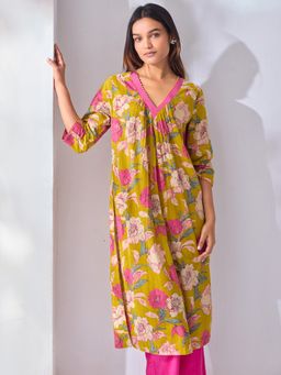 Ancestry - Summer Floral V Neck Kurta