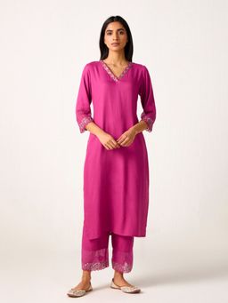 Ancestry - Pink Floral Embroidered Kurta