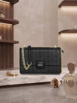 ESBEDA - Black Color Arrow-Quilted Classic Sling Bag (M)