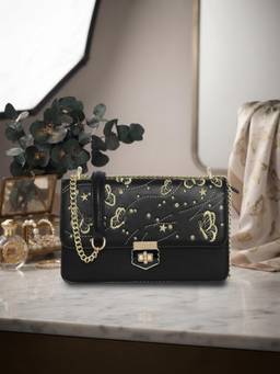 ESBEDA - Black Color Butterfly and Star Embroidered Sling Bag (M)