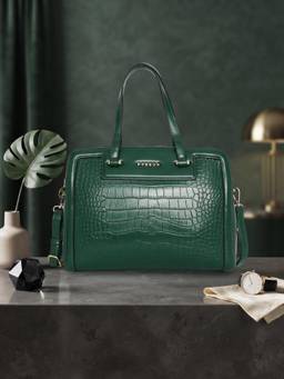 ESBEDA - Green Color Luxe Alligator-Style Satchel Bag With Detachable Strap (L)