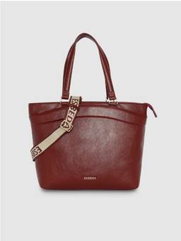 ESBEDA - Maroon Color Metro Curved Front Pocket Tote Bag With Detachable Strap