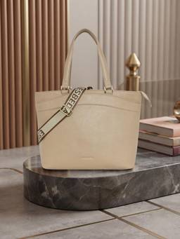 ESBEDA - Beige Color Metro Curved Front Pocket Tote Bag With Detachable Strap