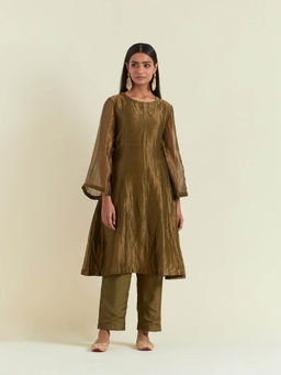 Ikshita Choudhary - Olive Green Kurta with Pant (Set of 2)