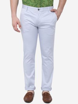 Greenfibre - Men Aqua Blue Cotton Super Slim Fit Solid Casual Trouser
