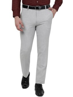 JB Studio - Men Light Grey Terry Rayon Slim Fit Textured Formal Trouser