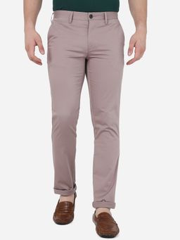 JadeBlue - Men Mauve Cotton Uno Fit Solid Casual Trouser