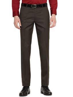 Greenfibre - Men Brown Terry Rayon Slim Fit Textured Formal Trouser