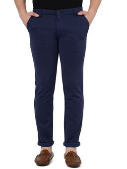JadeBlue - Men Solid Navy Blue Cotton Stretch Venice Fit Casual Trouser