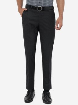 JadeBlue - Men Grey Terry Rayon Super Slim Fit Textured Formal Trouser