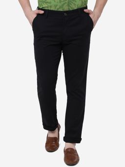 JadeBlue - Men Black Cotton Uno Fit Solid Casual Trouser