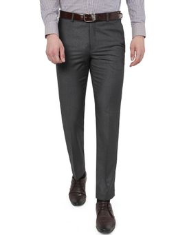 Metal - Men Dark Grey Terry Rayon Slim Fit Textured Formal Trouser