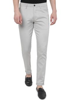 Greenfibre - Men Stone Grey Cotton Neo Fit Solid Casual Trouser