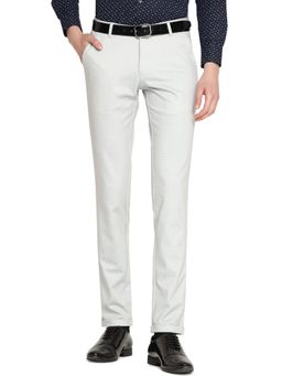 JB Studio - Men Grey Cotton Stretch Slim Fit Textured Formal Club Wear Trouser