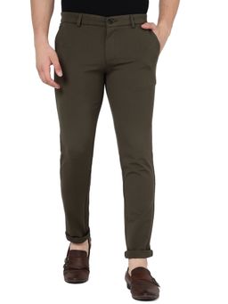 JadeBlue - Men Solid Olive Cotton Venice Fit Casual Trouser