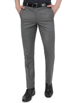 JB Studio - Men Dark Grey Terry Rayon Slim Fit Textured Formal Trouser