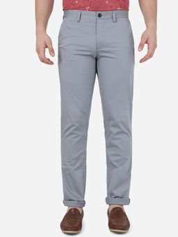 JadeBlue - Men Grey Cotton Uno Fit Solid Casual Trouser
