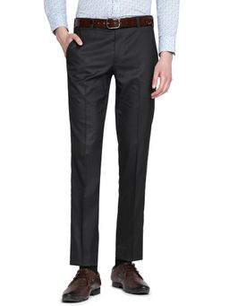 JB Studio - Men Black Terry Rayon Slim Fit Textured Formal Trouser