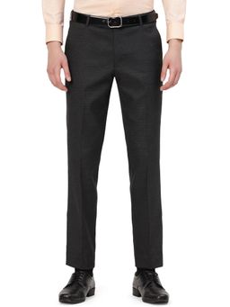 Greenfibre - Men Grey Terry Rayon Super Slim Fit Textured Formal Trouser