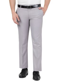 Metal - Men Grey Terry Rayon Slim Fit Solid Formal Trouser