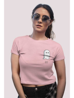 Botnia - Pastel Pink Crew Neck Cotton Boo Printed Crop Top