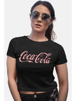 Botnia - Black Crew Neck Cotton Coca-Cola Printed Crop Top