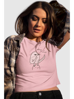 Botnia - Pastel Pink Crew Neck Cotton Skp On Bullshit Printed Crop Top